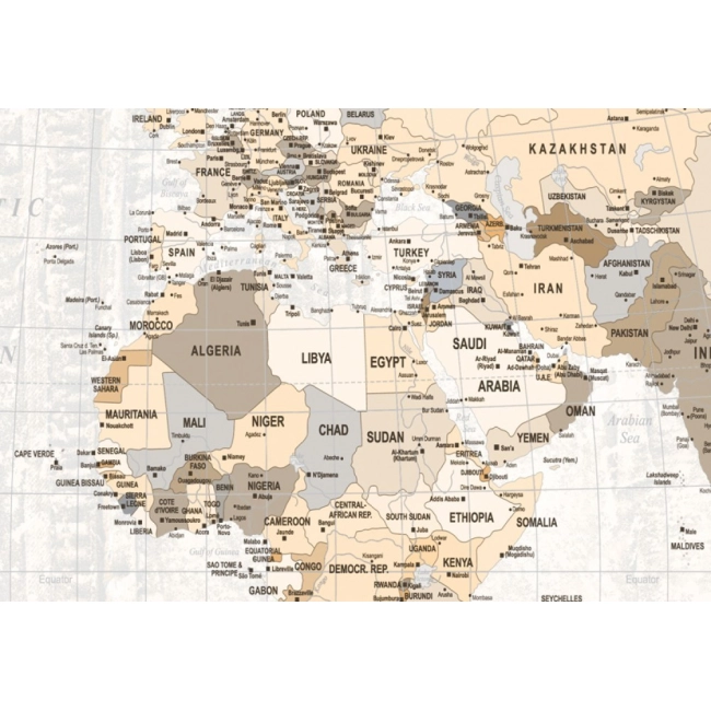 Obraz na korku -beżowa mapa świata